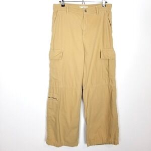 Mango Women Wide Leg Cargo Pants‎ Sz Us 10 Khaki Y2K Full Length Baggy City